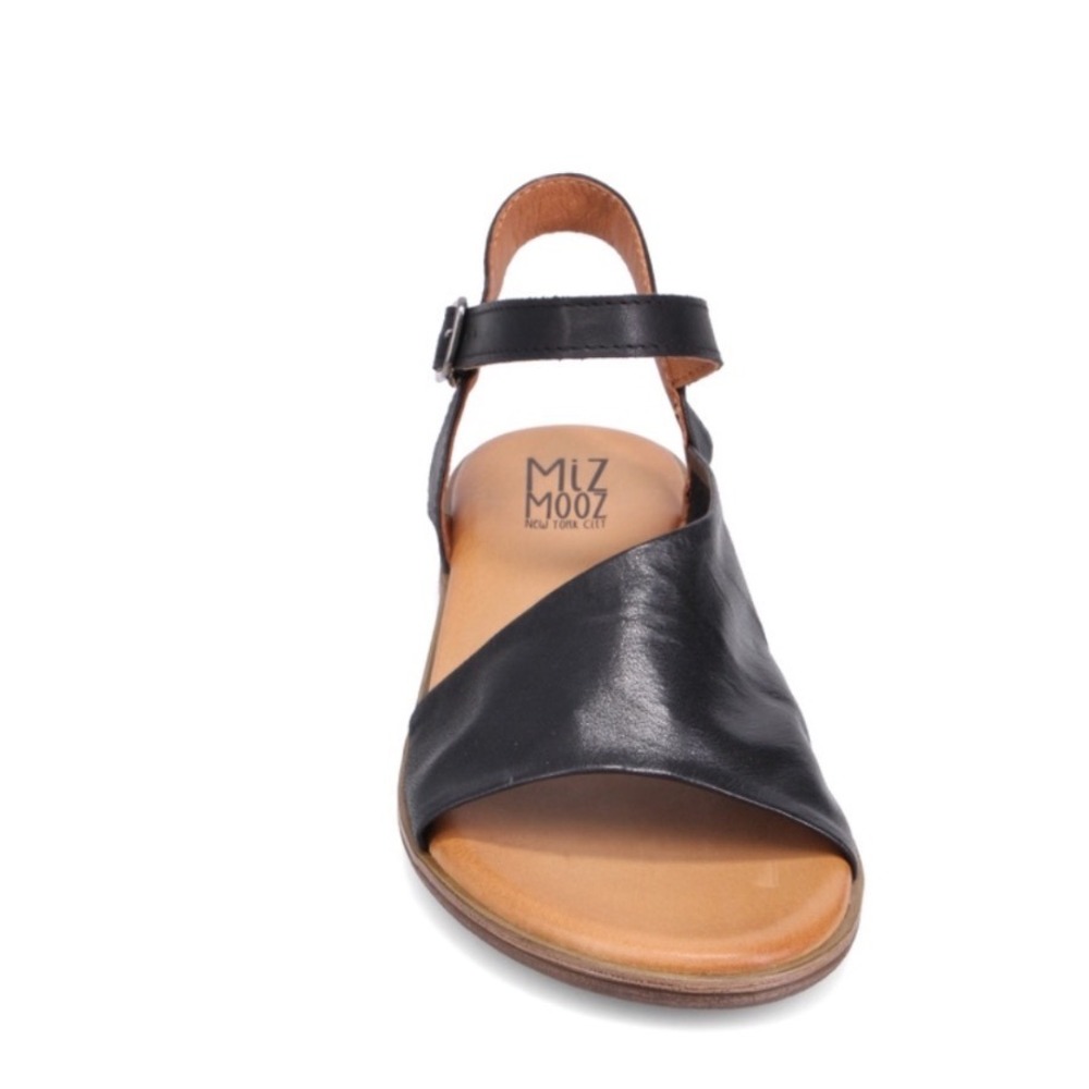 Miz Mooz Delphina Black Leather Asymmetrical Ankle Strap Sandals 42 EU 10.5 - 11